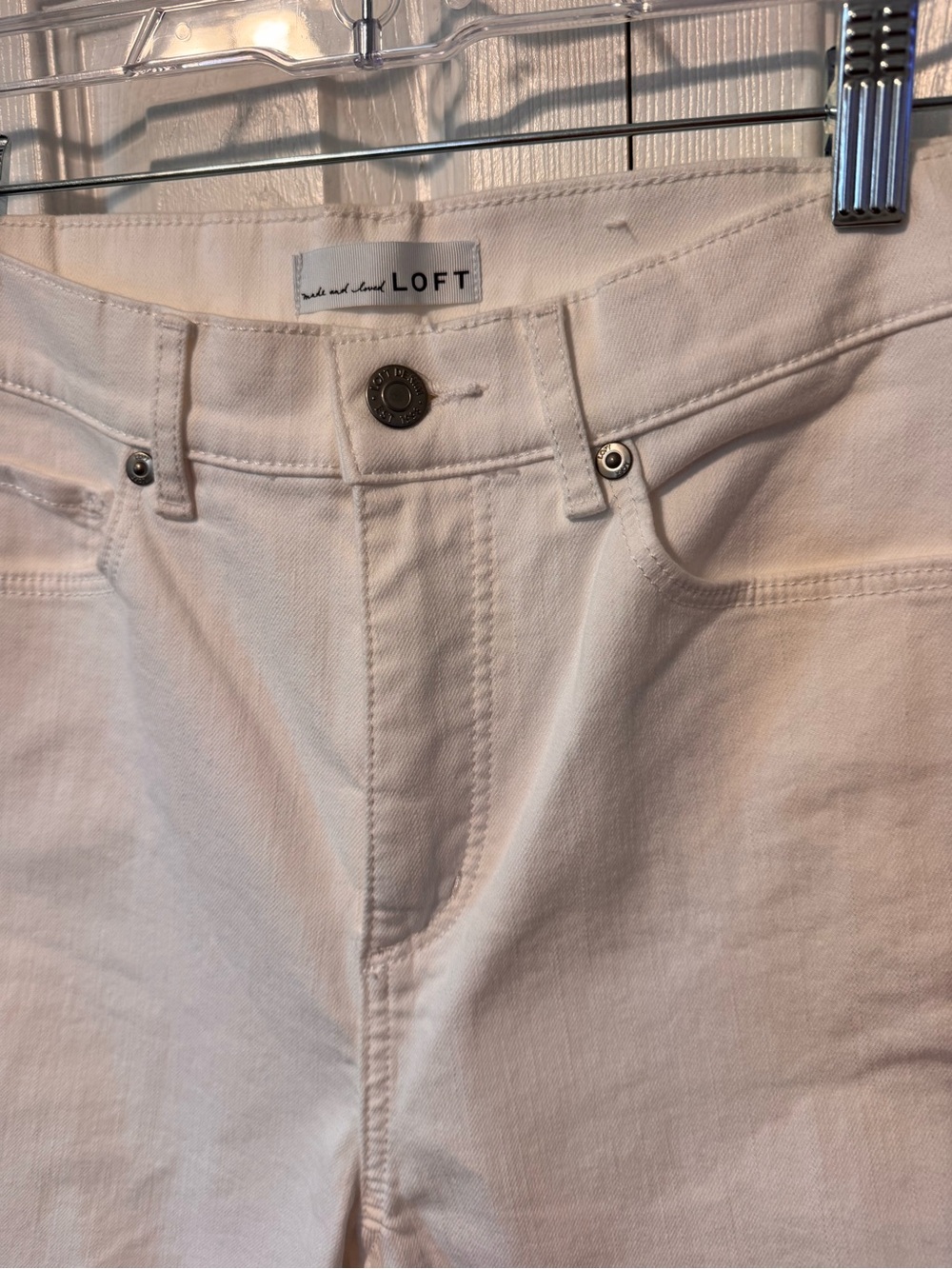 Loft White Denim High-Rise Skinny Jeans Zipper Frayed Hem Size 27 - Picture 4 of 11